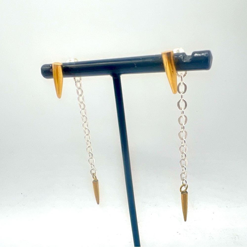 Tiny brass quill post earrings ROOST brand gold silver dangles unique!